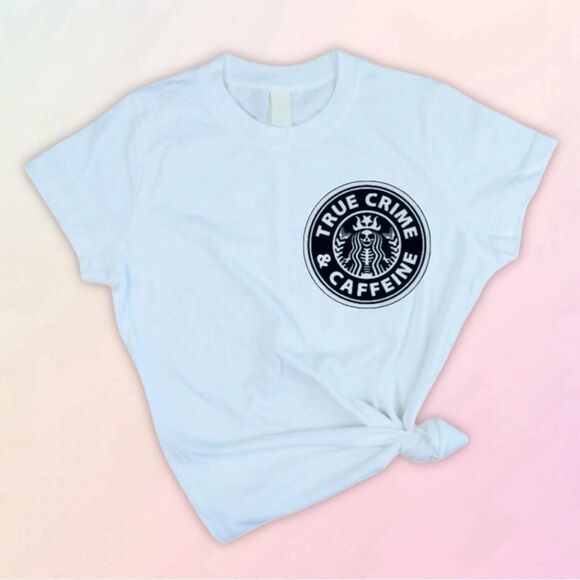 True Crime & Caffeine Tee, Unisex Sizes S-3XL - Picture 1 of 10